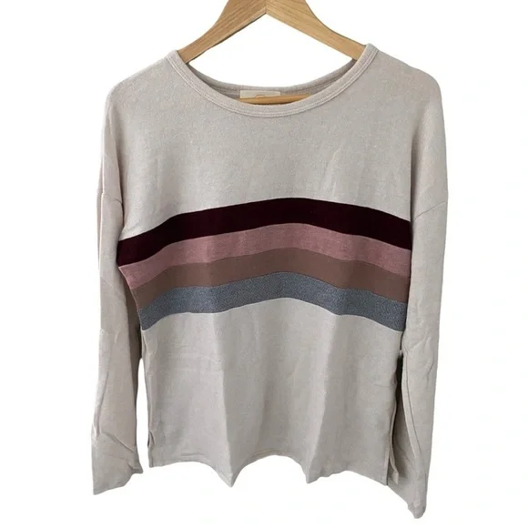 Anthropologie Ella Mara Hacci Striped Cream Crewneck Sweater NWT Size M - Picture 2 of 8